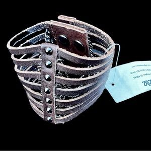 Linea Expresso Brown Leather and Multi Chain Bracelet With Snap Closures